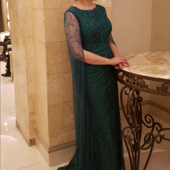 Dresses Emerald Green Formal Cape Sleeve Gown Poshmark